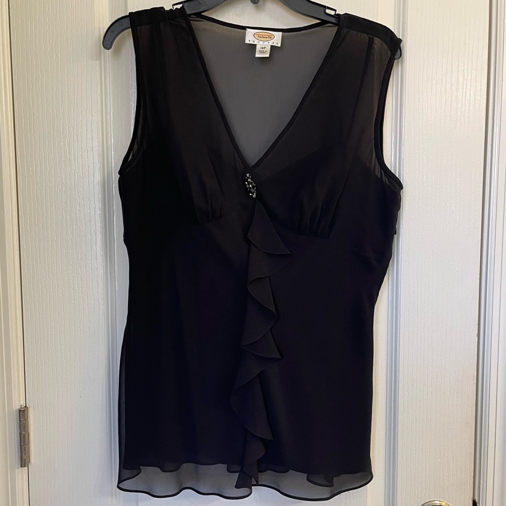 Talbots Sleeveless Ruffles Sheer Top Size 14P.